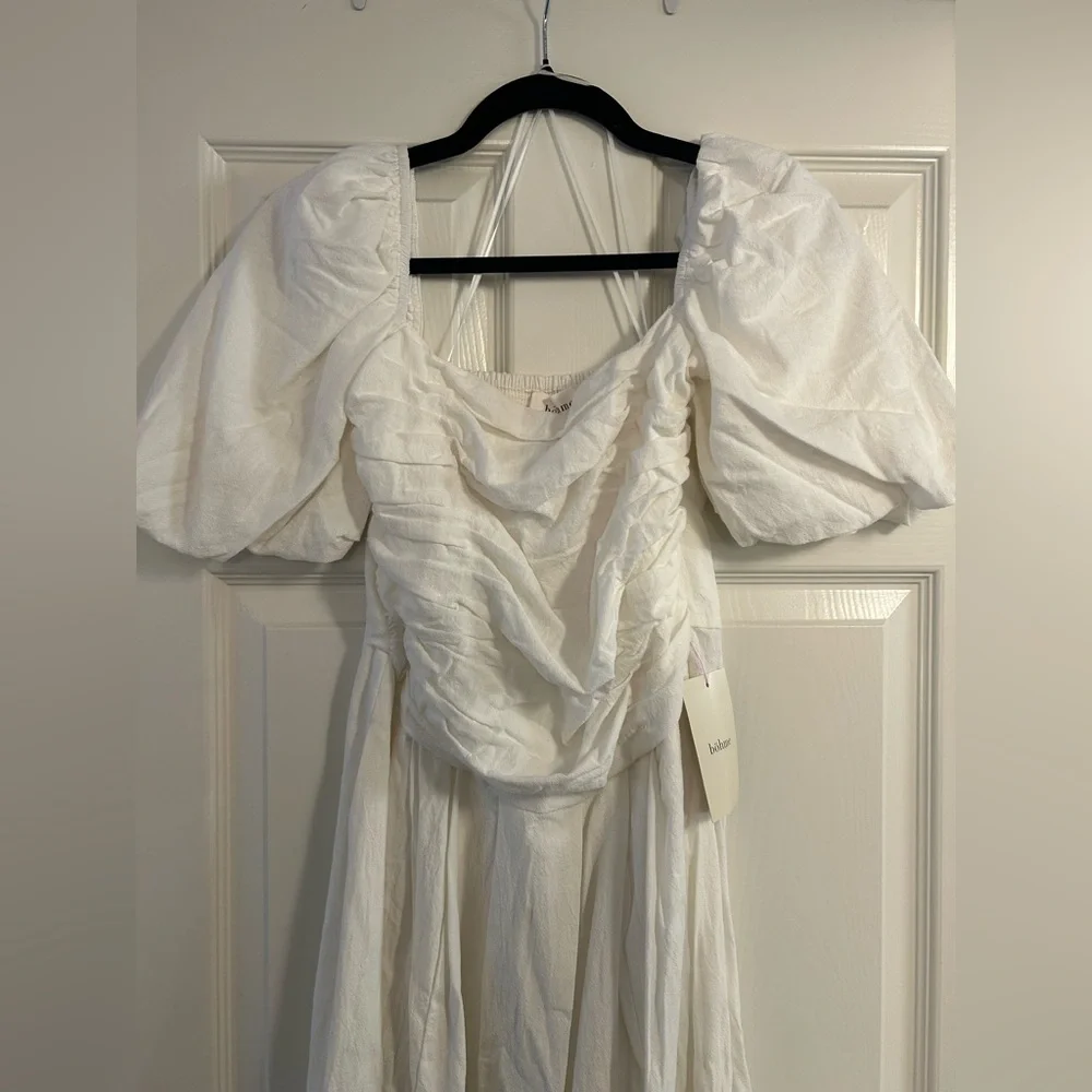 Bohme White Midi Dress Puff Sleeves Size small NWT - Picture 3 of 6